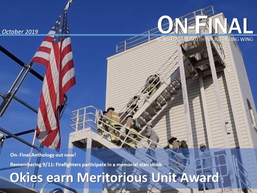 Firefighters from the 507th Civil Engineering Squadron participate in a 9/11 memorial stair climb, Sept. 8, 2019, at Tinker Air Force Base, Oklahoma. This year marks the 12th anniversary of the CES fire climb, during which the Reservists climb up and down a three-story fire training tower 14 times to honor the 343 firefighters who perished during the attacks on the World Trade Center, Sept. 11, 2001. (U.S. Air Force photo by Senior Airman Mary Begy)
