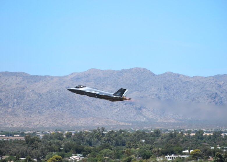 An F-35A Lightning II, assigned to the 61st Fighter Squadron, takes off Aug. 21, 2019, from Luke Air Force Base, Ariz.