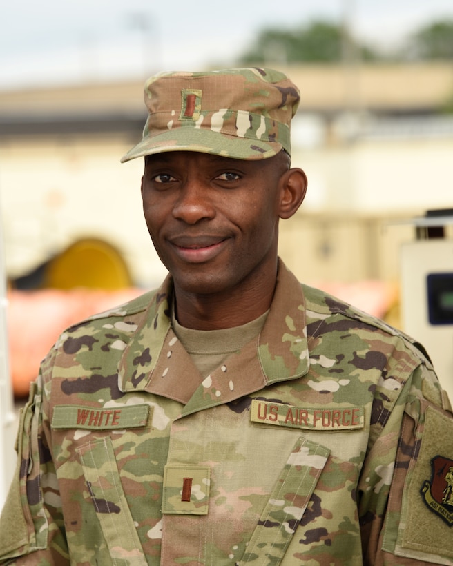 U.S. Air Force 2nd Lt. Patrick White, a logistics officer assigned to the 106th Rescue Wing, New York Air National Guard, pose for a photo at Francis S. Gabreski Air National Guard Base, Westhampton Beach, New York, Sept. 8, 2019. White spent 10 years enlisted in vehicle maintenance and finance before commissioning in May 2019. (U.S. Air National Guard photo by Airman 1st Class Kevin J. Donaldson)