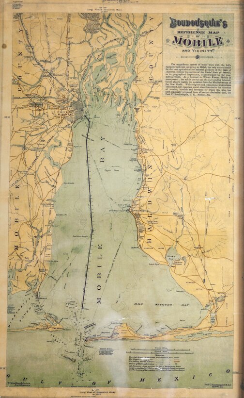 Over many years, Paul Charles Boudousquie continuously refined his 1872 reference map of Mobile Bay. For many years it served as a trusty reference for sailors navigating the bay, helping improve the economy of the region following the Civil War. (Courtesy of Boudousquie Family)
