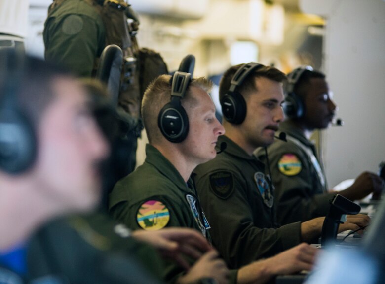 PACIFIC OCEAN (Oct.04, 2019) Aircrew assigned to the “Mad Foxes” of Patrol Squadron (VP) 5, operate mission control workstations aboard a U.S. Navy P-8A Poseidon aircraft . The VP-5 detachment participated in exercise Malabar 2019, and is conducting maritime patrol and reconnaissance as well as theater outreach operations within U.S. 7th Fleet area of operations.