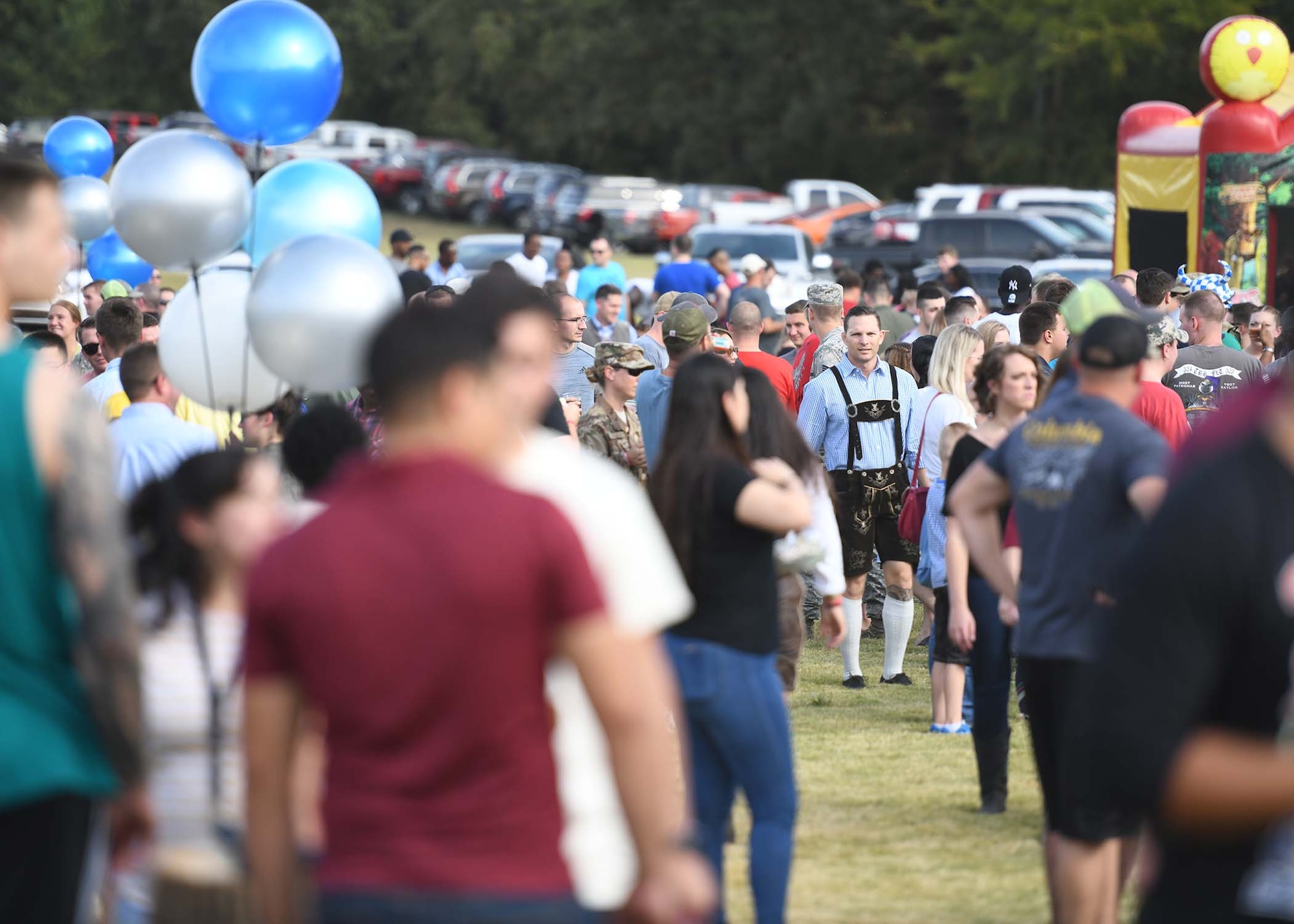 A crowd gathers outside during Oktoberfest