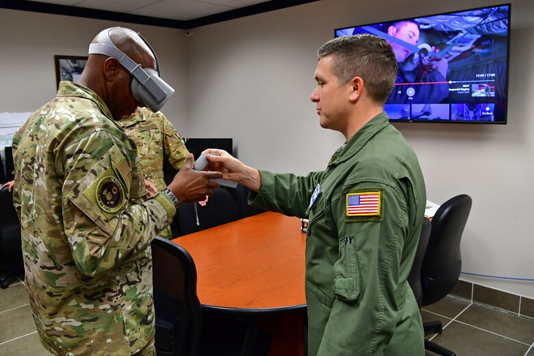 Chief Wright puts on a virtual reality headset