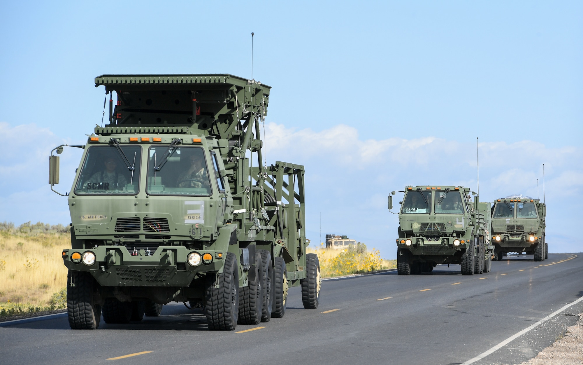 Airmen from 729th Air Control Squadron participate in a convoy exercise around Hill Air Force Base, Utah, Sept. 17, 2019. The Airmen were preparing to deploy to Wendover Field, Utah, to participate in the squadron’s annual Raging Bull Exercise. (U.S. Air Force photo by Cynthia Griggs)