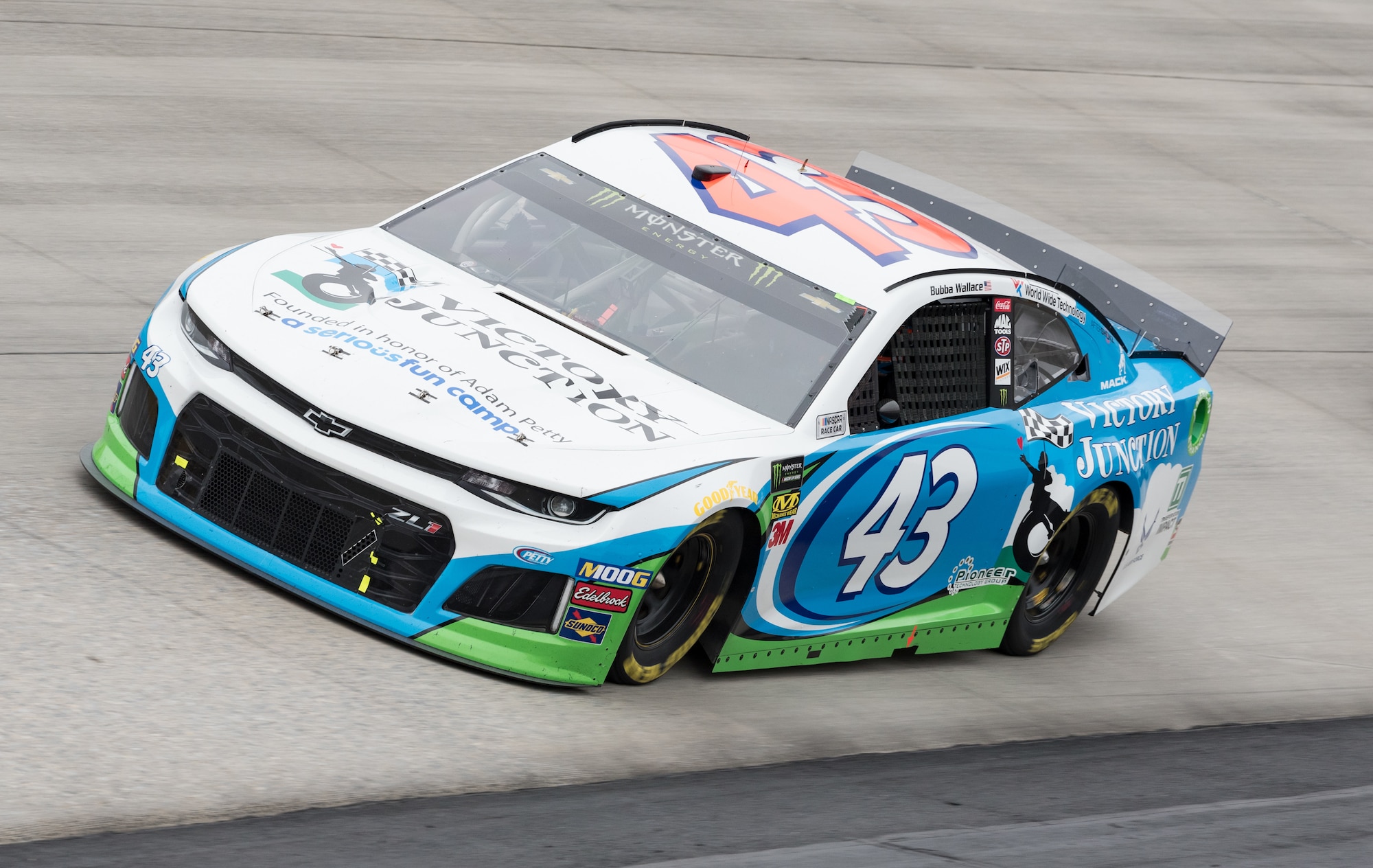 Bubba Wallace, driver of the No. 43 Victory Junction Chevrolet, races during the "Drydene 400" Monster Energy NASCAR Cup Series playoff race Oct. 6, 2019 at Dover International Speedway, Dover, Del. The U.S. Air Force is one of many sponsors of the No. 43 car that finished in 20th place in the "Drydene 400" Monster Energy NASCAR Cup Series playoff race. (U.S. Air Force photo by Roland Balik)