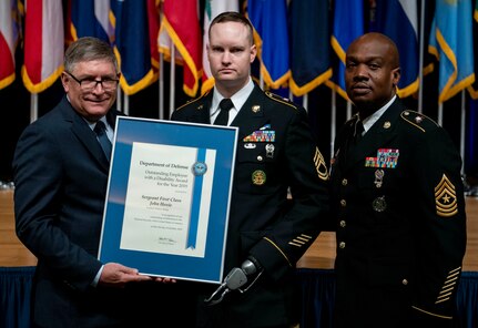 Sgt. 1st Class John C. Hoxie, assigned to U.S. Army South's Intelligence Operations Division at Joint Base San Antonio-Fort Sam Houston, was presented the Outstanding Department of Defense Employee with a Disability Award during the 39th Annual Department of Defense Disability Awards ceremony at the Pentagon, Washington, D.C., Oct. 3. The awards are presented to service members and civilians with disabilities for their outstanding contributions that support the DOD mission.