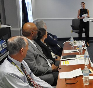 IMAGE: DAHLGREN, Va. (Oct. 4, 2019) – Natasha Holloway – Employee Engagement Program manager at Naval Surface Warfare Center Dahlgren Division (NSWCDD) – moderates the panel of five NSWCDD civilian leaders and technical experts who shared career tips and strategies at the command’s Veterans Integration event. “In a world where we are increasingly connected through social media and other like platforms, we seem to have less face to face interaction,” said Holloway. “Veteran Integration strives to provide another opportunity for connection in the workplace through the establishment of these mentoring partnerships and our monthly events.”