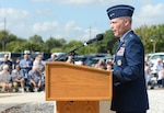 U.S. Air Force Maj. Gen. Timothy D. Haugh, Twenty-Fifth Air Force commander, speaks during the Twenty-Fourth and Twenty-Fifth Air Force's annual Remembrance Ceremony at Joint base San Antonio-Lackland Oct. 4. This year, former and present members of both NAFs gathered to remember the year's fallen warriors.