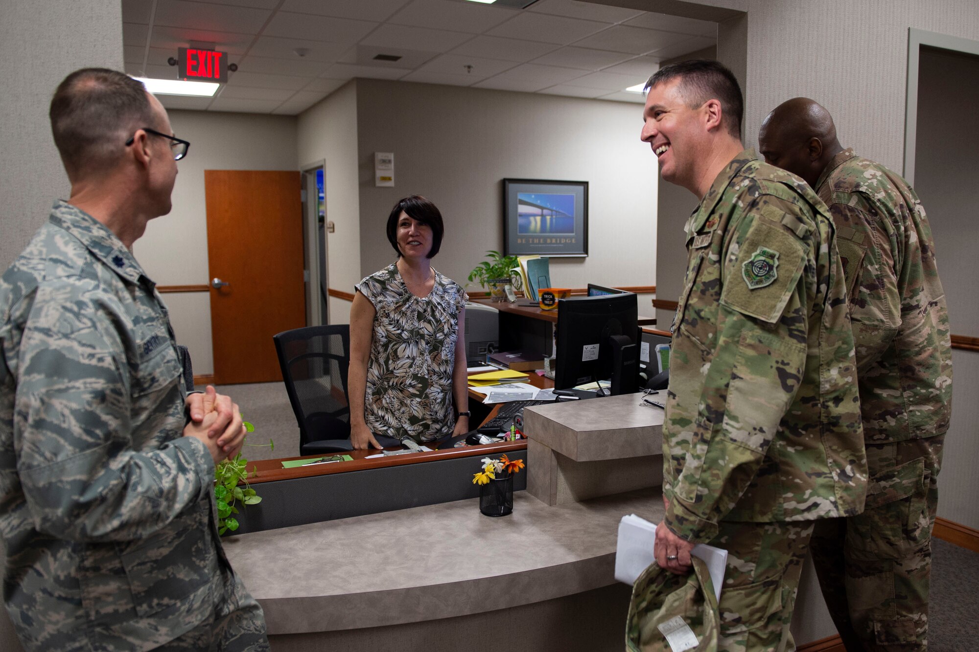 Col. Daniel Walls, 23d Wing commander, visits the Judge Advocate office Oct. 7, 2019, at Moody Air Force Base, Ga. Walls toured different components of Moody’s Wing Staff Agency to acknowledge their contributions to the mission. (U.S. Air Force photo by Airman Azaria E. Foster)