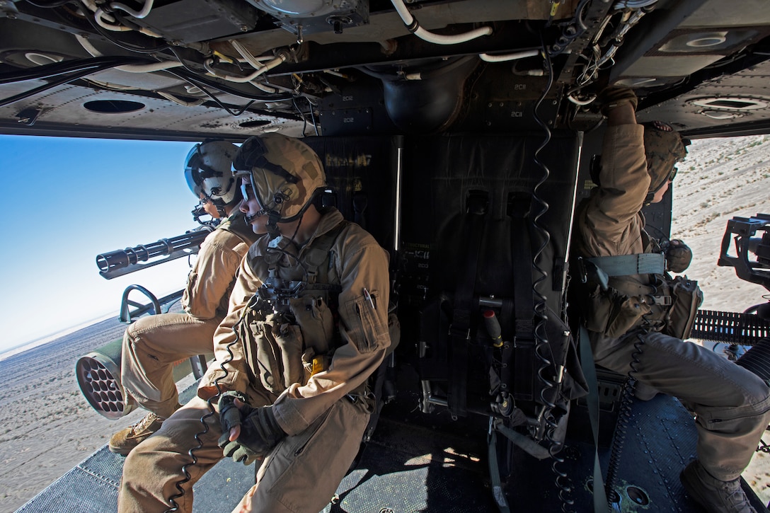 U.S. Marines with Marine Aviation Weapons and Tactics Squadron One (MAWTS-1) conduct an offensive air support exercise during Weapons and Tactics Instructor (WTI) course at Chocolate Mountain Aerial Gunnery Range, California, Sept. 30, 2019. WTI is a seven-week training event hosted by MAWTS-1, which emphasizes operational integration of the six functions of Marine Corps aviation in support of a Marine Air Ground Task Force. WTI also provides standardized advanced tactical training and certification of unit instructor qualifications to support Marine aviation training and readiness, and assists in developing and employing aviation weapons and tactics. (U.S. Marine Corps photo by Cpl. Lauren Brune)