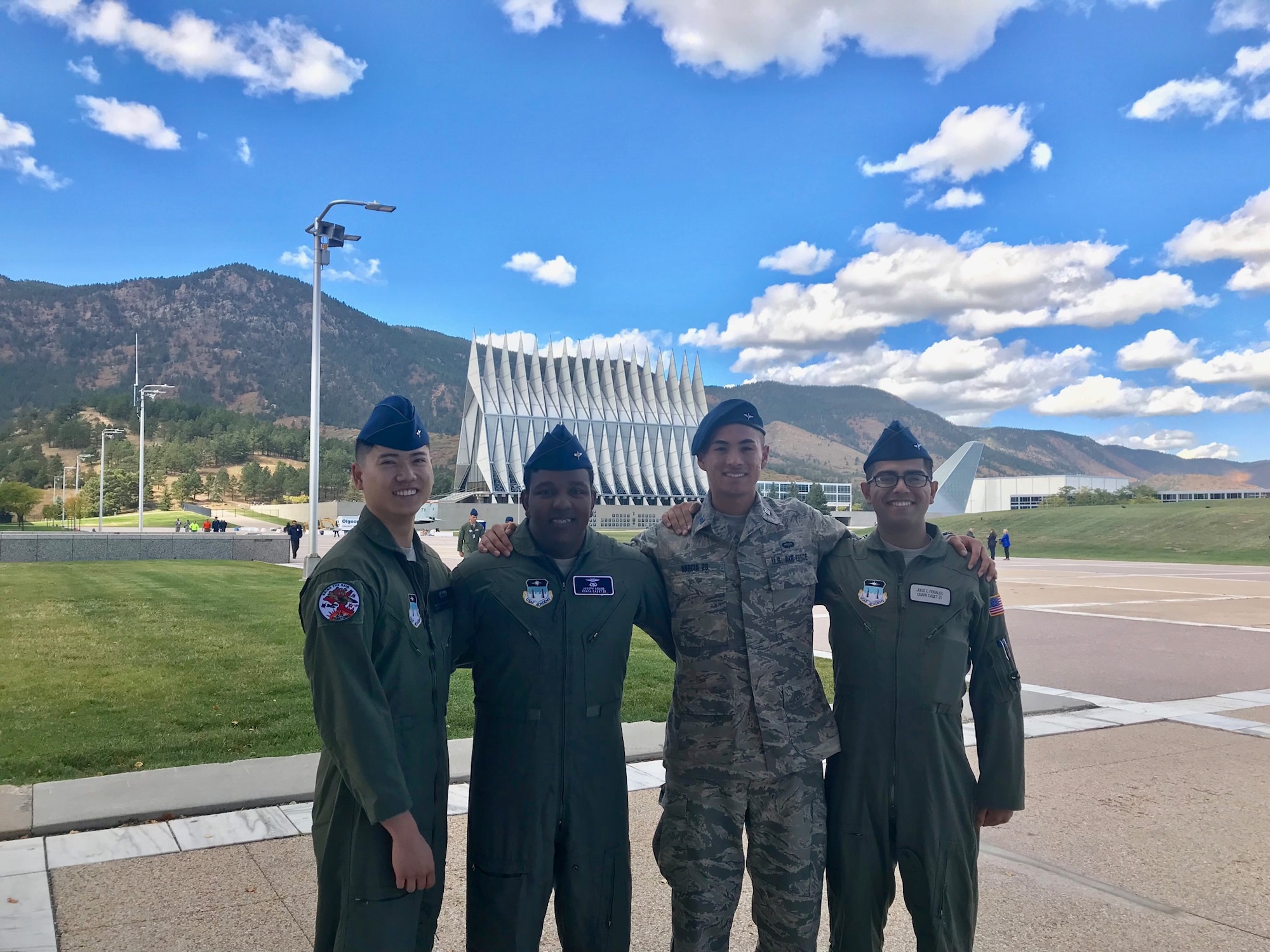 Members of the cadet Air Force Academy Energy Action Team pose at the U.S. Air Force Academy, Colo., October 04, 2019.