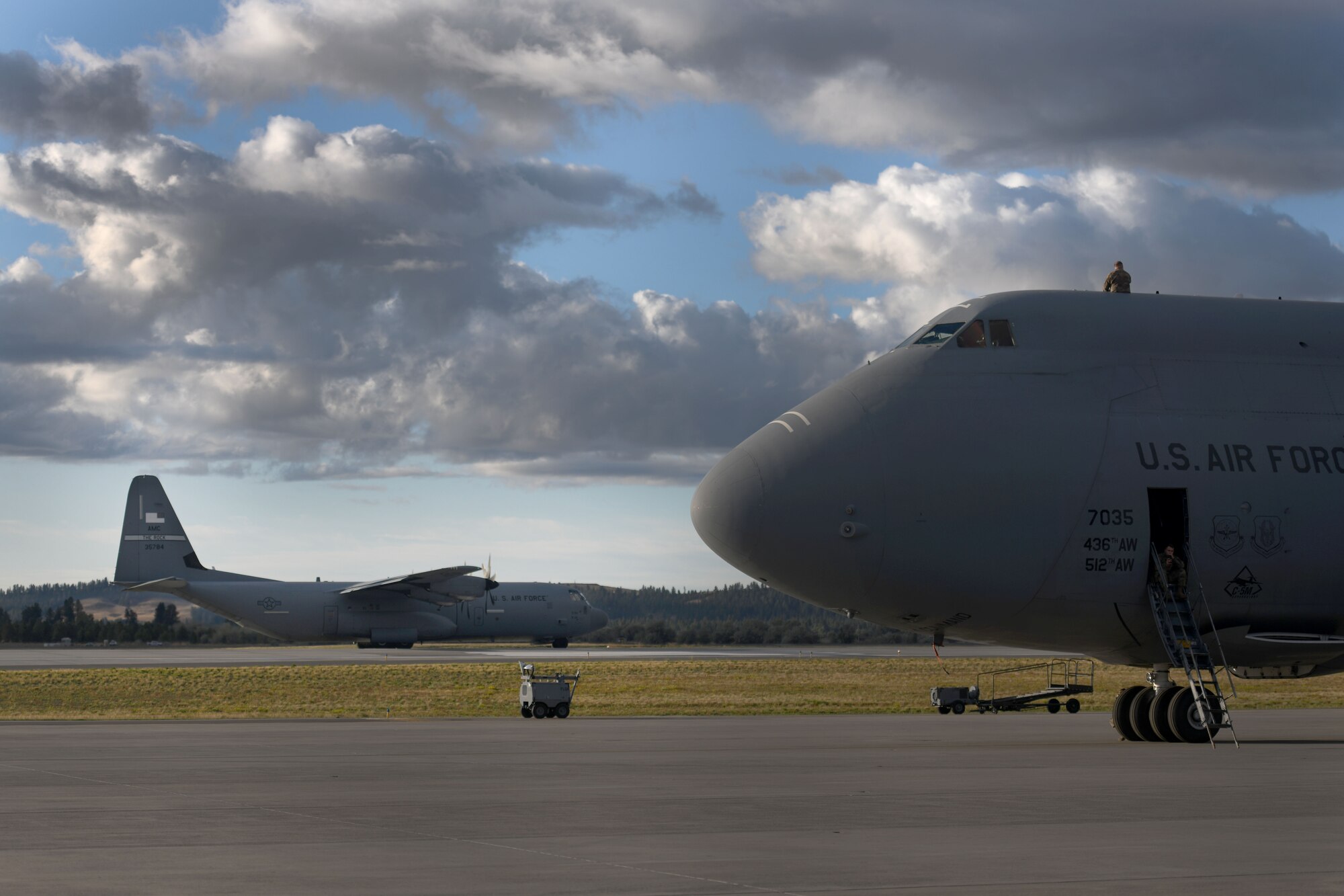 A C-130 waits to take off.
