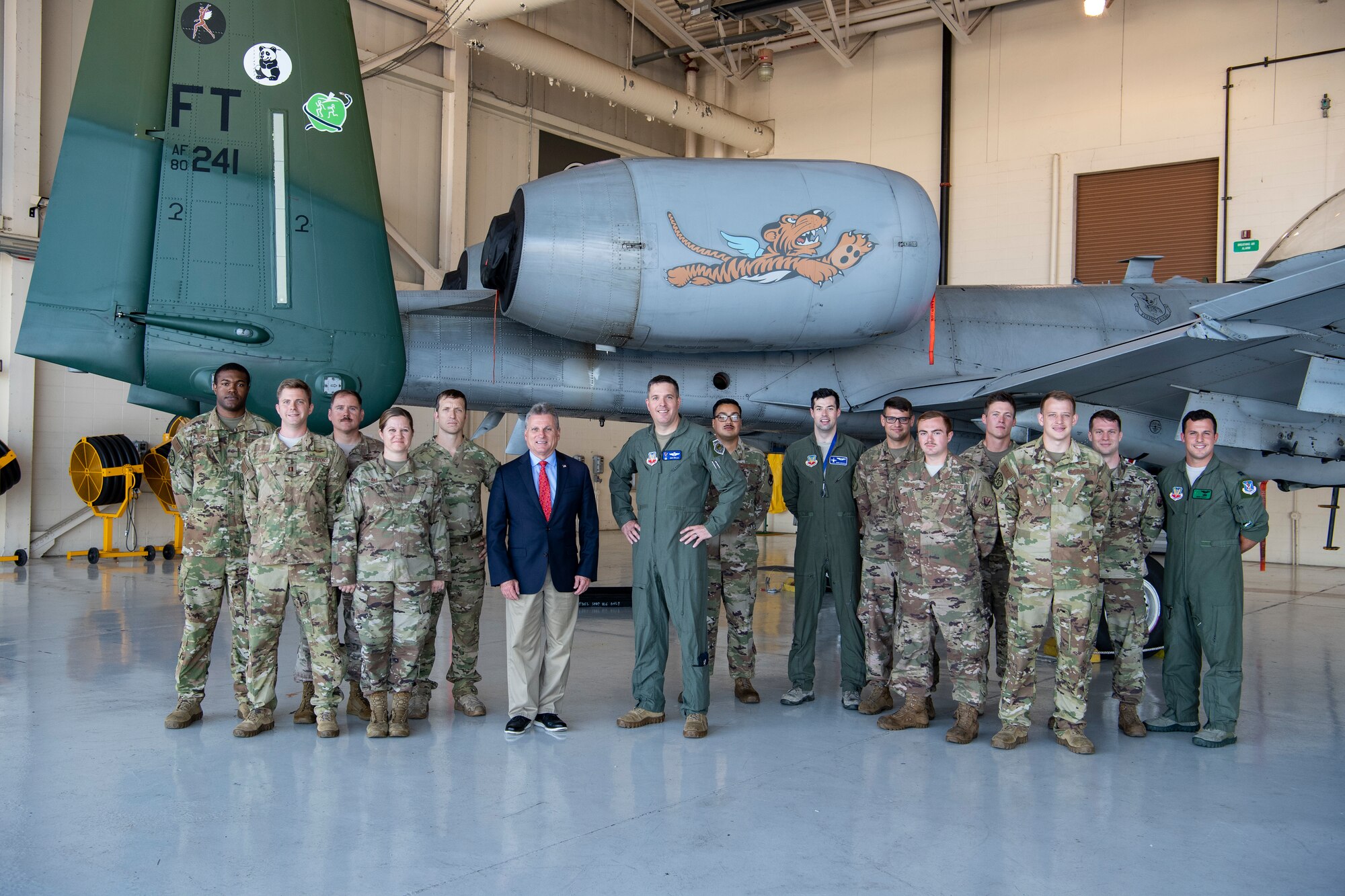 U.S. Representative Buddy Carter, Georgia District 1, poses for a photo with Airmen in front of the 23d Wing A-10C Thunderbolt II flagship at Moody Air Force Base, Ga., Oct. 3, 2019. During his visit, Congressman Carter met Flying Tiger Airmen to learn about their contributions to the 23d Wing mission. (U.S. Air Force photo by Andrea Jenkins)