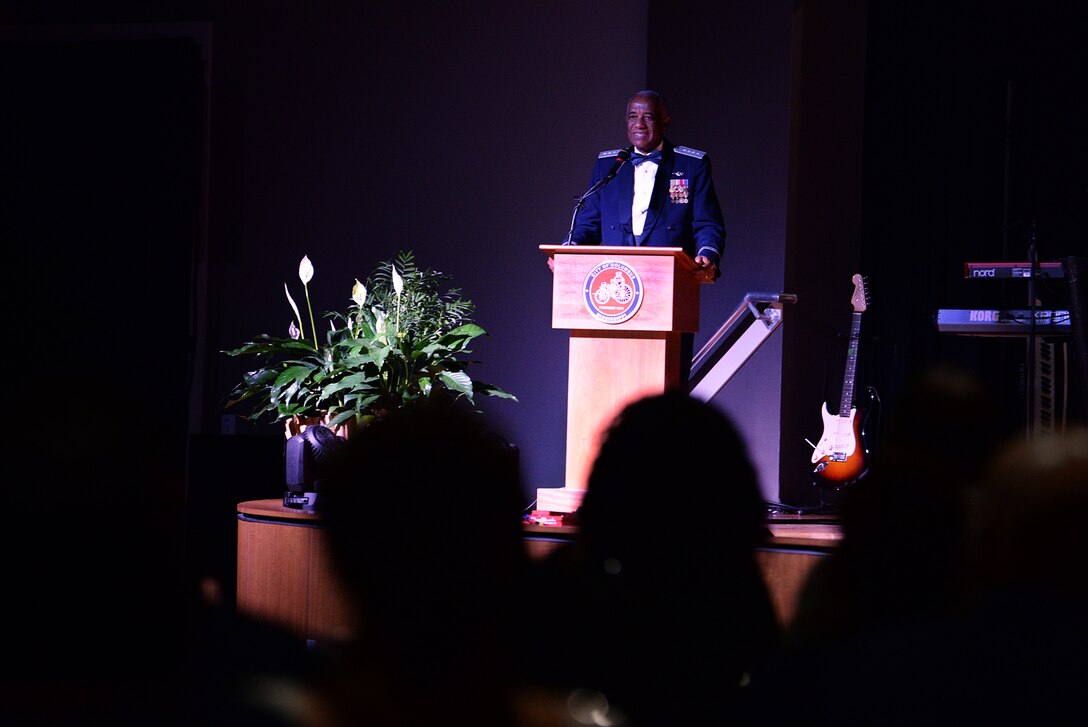 Members of Team BLAZE from Columbus Air Force Base, Miss., gather at the Trotter Center in Columbus, Miss., to celebrate the Air Force’s 72nd birthday Sept. 28, 2019. Over 380 people attended the ball. (U.S. Air Force photo by Sharon Ybarra)