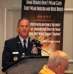 Air Force Chief of Staff Gen. David L. Goldfein addresses Security Forces Defenders, past and present, at the 33rd Air Force Security Forces Association national meeting banquet in San Antonio Sept. 28.