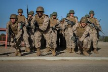 Recruits with India Company, 3rd Recruit Training Battalion, begin the Bayonet Assault course at Marine Corps Recruit Depot San Diego, Oct. 1, 2019.