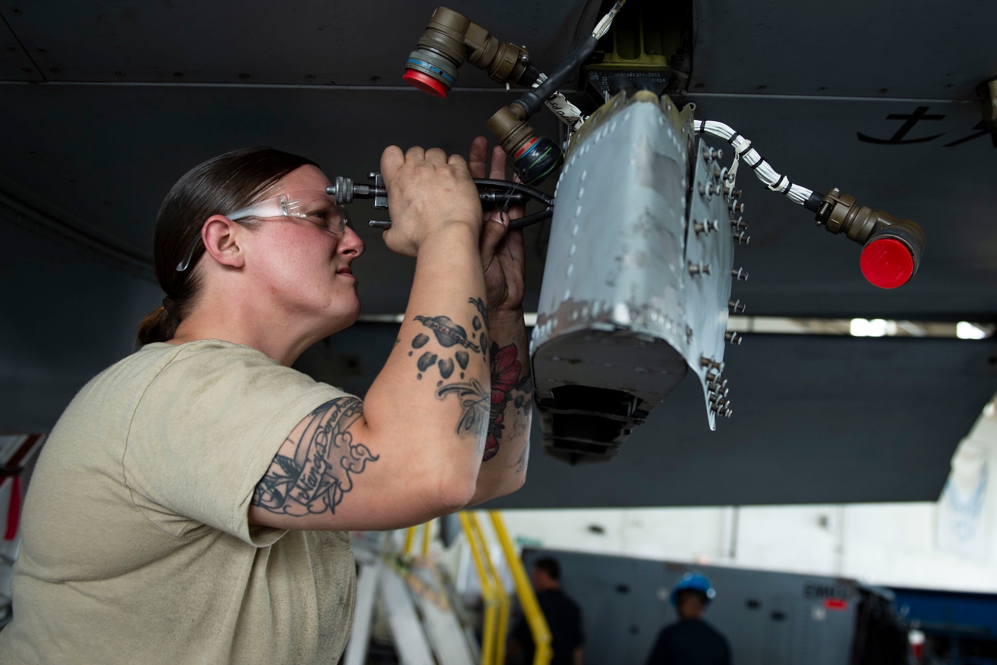 Staff Sgt. Nancy Warner, 23d Aircraft Maintenance Squadron (AMXS) weapons load crew chief, removes a screw during an A-10C Thunderbolt II phase inspection Oct. 8, 2019, at Moody Air Force Base, Ga. During a phase inspection, the 23d Maintenance Squadron Airmen depanel the aircraft to reach the internal workings and perform in depth examinations on A-10s after every 500 flight hours. These maintainers work day and night to ensure the aircraft are safe and reliable combat assets. (U.S. Air Force photo by Airman Azaria E. Foster)