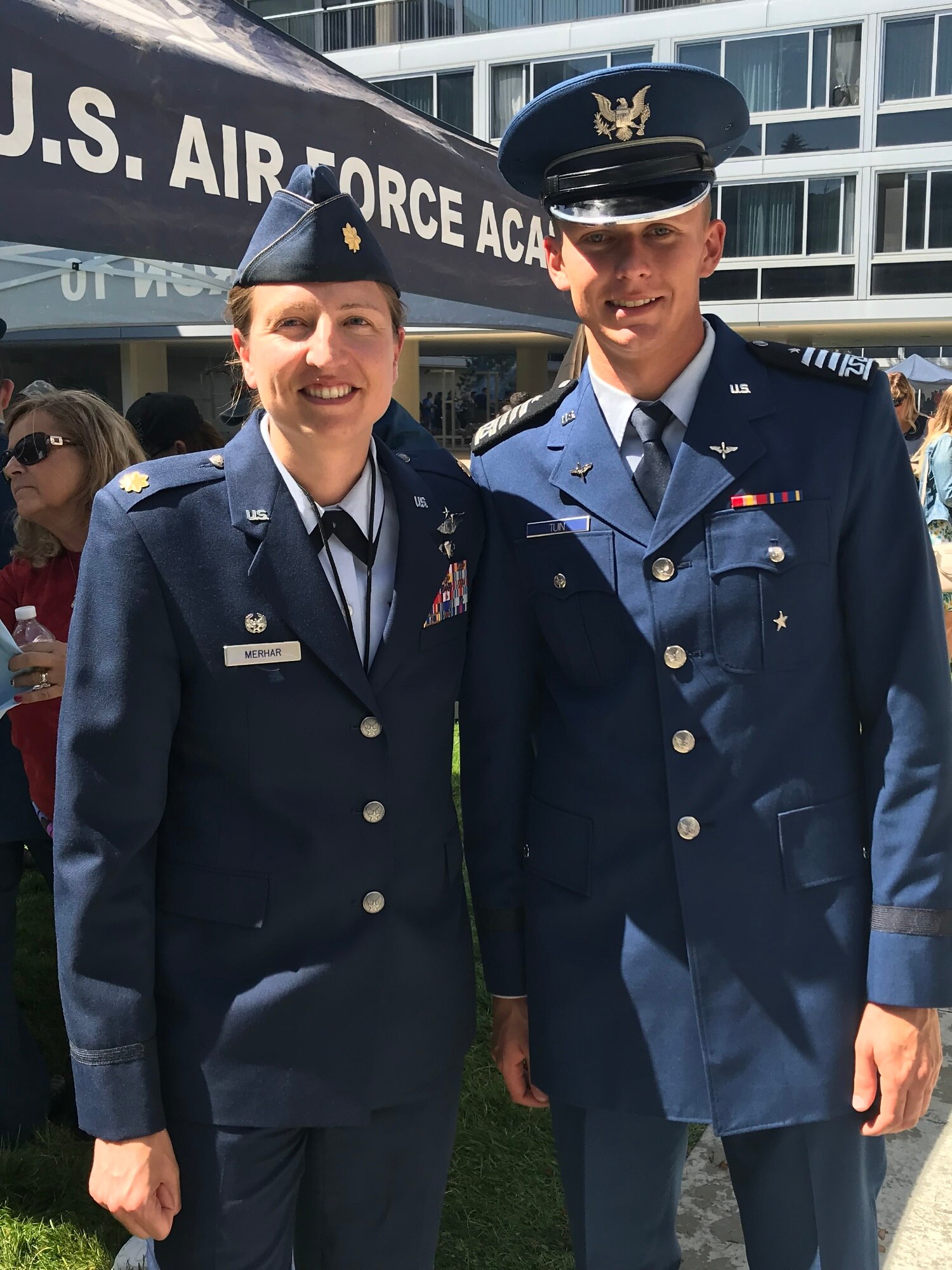 Cadet 1st Class Garrett Tuin appears with Maj. Toni Merhar, air officer commanding for Cadet Squadron 10 at the Air Force Academy earlier this year. Tuin was diagnosed with multiple sclerosis his junior year at the Academy; although he is will not commission, Tuin is scheduled to graduate. He is currently serving as the cadet squadron commander for CS-10. (Courtesy Photo)