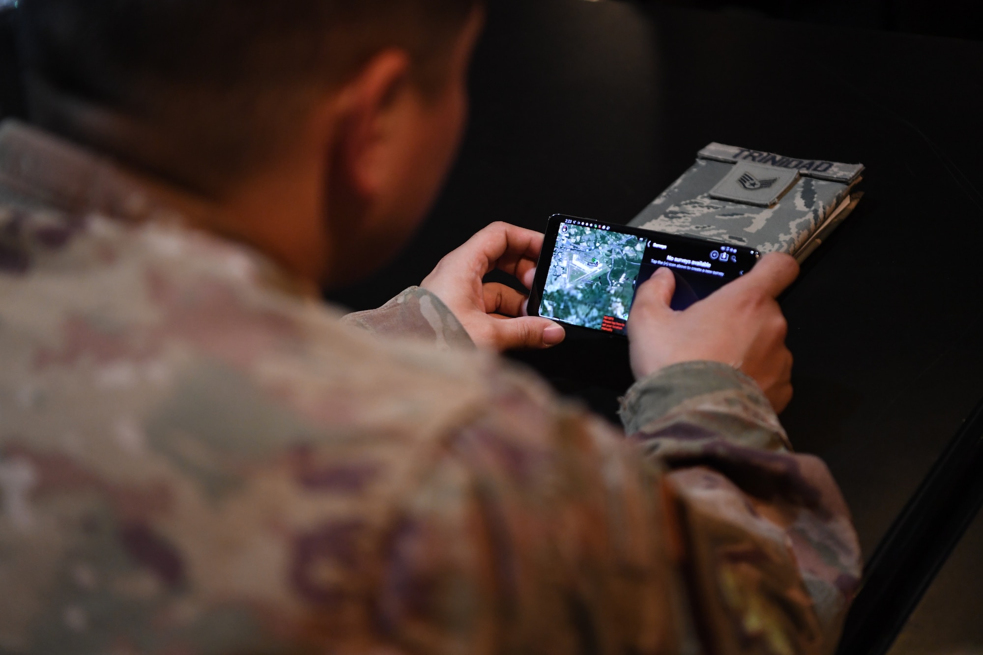 Staff Sgt. Brandon Trinidad, 621st Contingency Response Squadron security forces, attends Android Tactical Assault Kit app training Oct. 8 at Joint Base McGuire-Dix-Lakehurst, N.J. Airmen from across the CRW participated in the training sponsored by the 621st Mobility Support Operations Squadron. (U.S. Air Force photo by Tech. Sgt. Luther Mitchell Jr.)