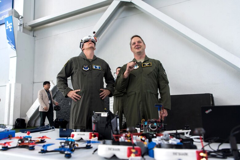 Gen. Tim Ray, Air Force Global Strike Command commander, poses for a group photo with members of the Air Force Academy’s Unmanned Aerial Systems research program, Oct. 2, 2019, at the U.S. Air Force Academy, Colo. The UAS research program serves as a platform for cadets across various disciplines to conduct meaningful research supporting the warfighter within the UAS and Unmanned Aerial Vehicles domain. (U.S. Air Force photo by Trevor Cokley)