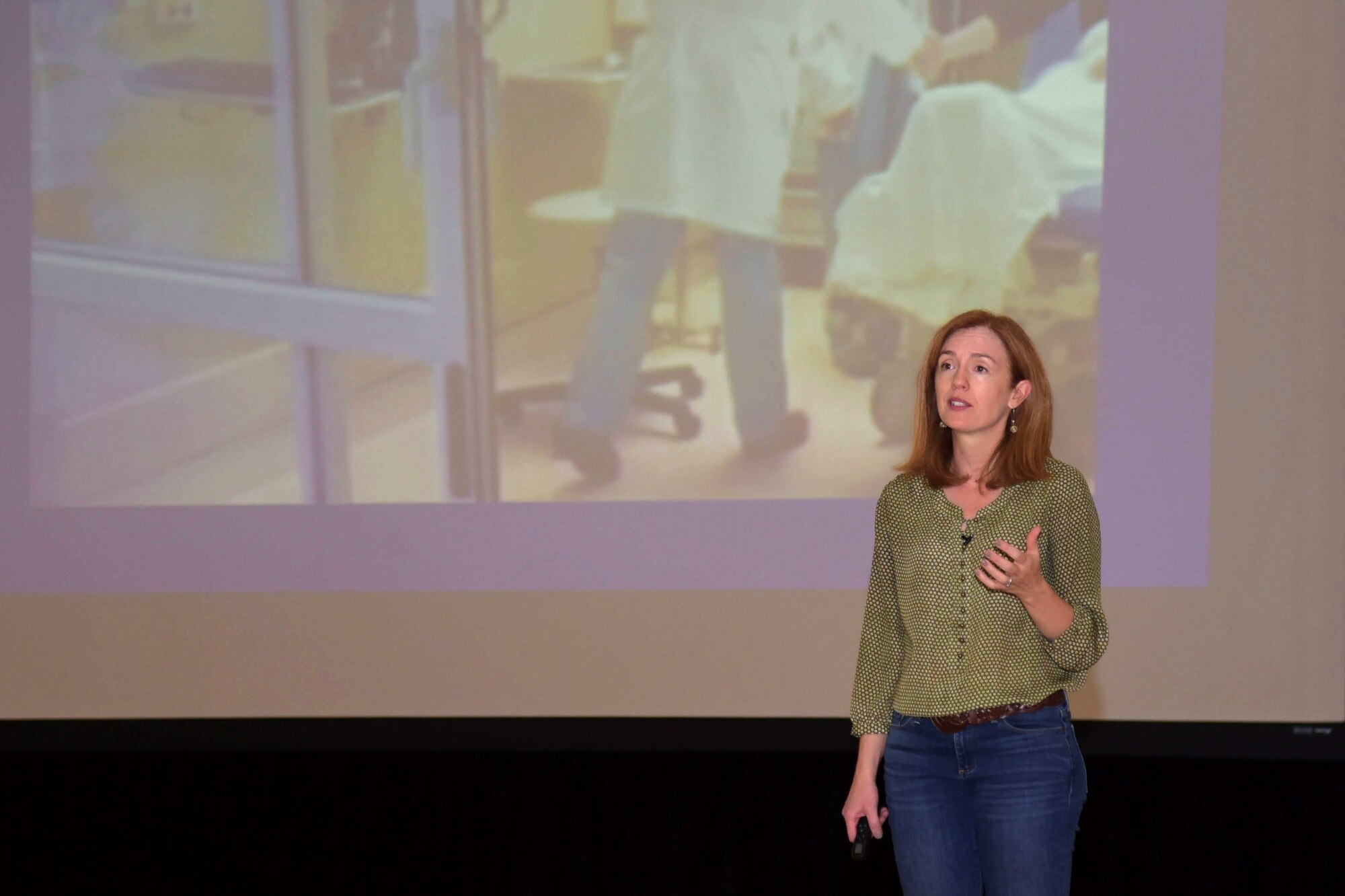 Dr Emmy Betz, co-founder of the Colorado Firearm Safety Coalition, speaks at the Team Buckley Connects Day on Sept. 27, 2019, Buckley Air Force Base, Colo. Betz lost her cousin to suicide by firearm and actively seeks to educate people about firearm safety.