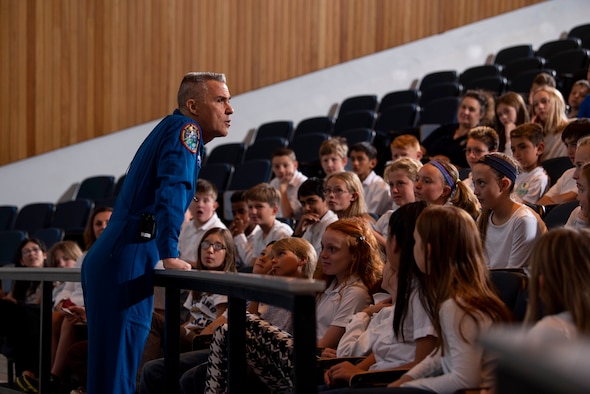 U.S. AIR FORCE ACADEMY, Colo. --  Lt. Col. (ret.) Duane Carey speaks to nearly 300 local school students about his time in space and the journey to get there.  (U.S. Air Force photo/Joshua Armstrong)