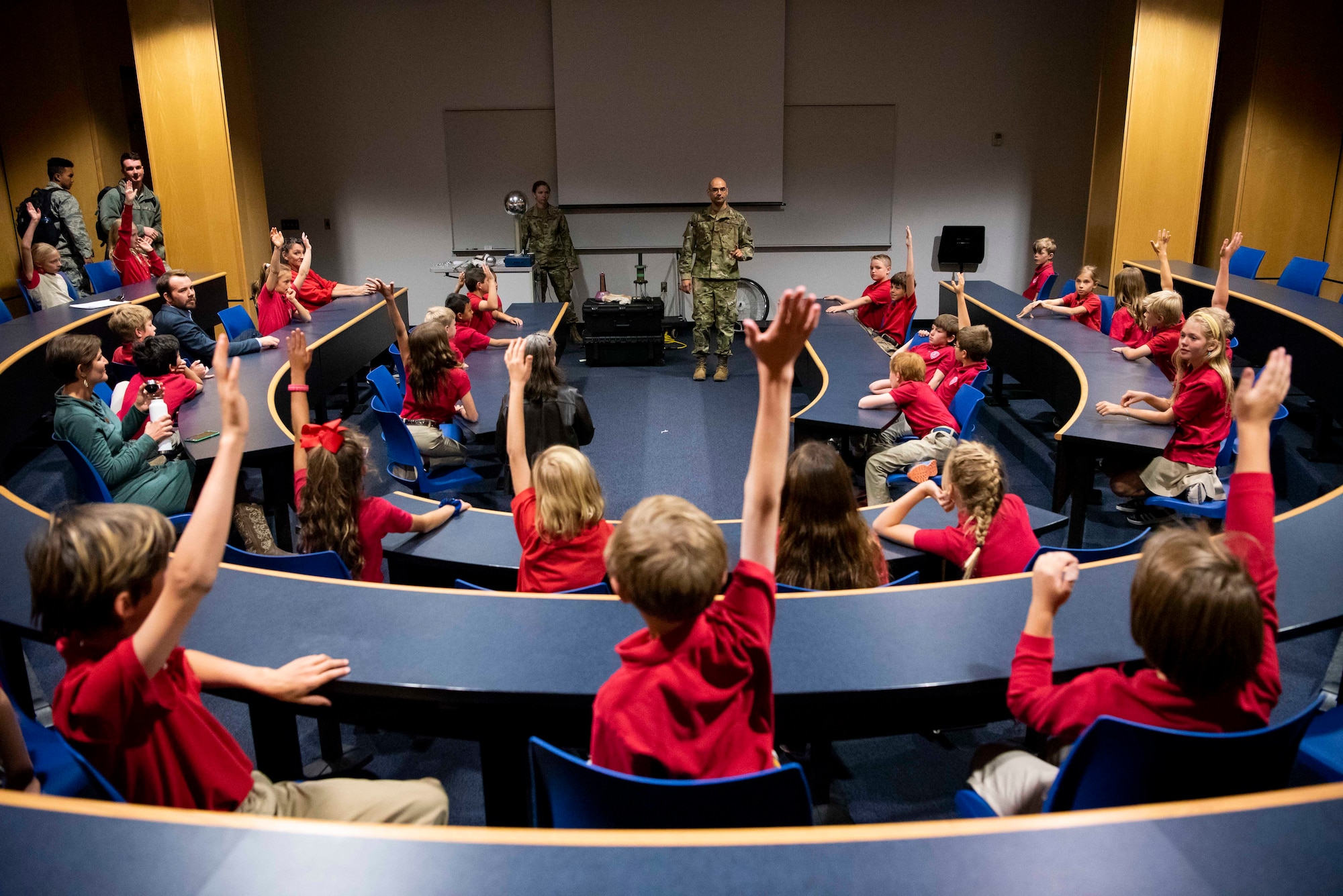 U.S. AIR FORCE ACADEMY, Colo. -- A group of local school children take part in "Audience with an Astronaut" at the Air Force Academy, Oct. 9, 2019. The event highlighted the importance of science, engineering, technology and math education as well as the role of the space industry.  (U.S. Air Force photo/Joshua Armstrong)