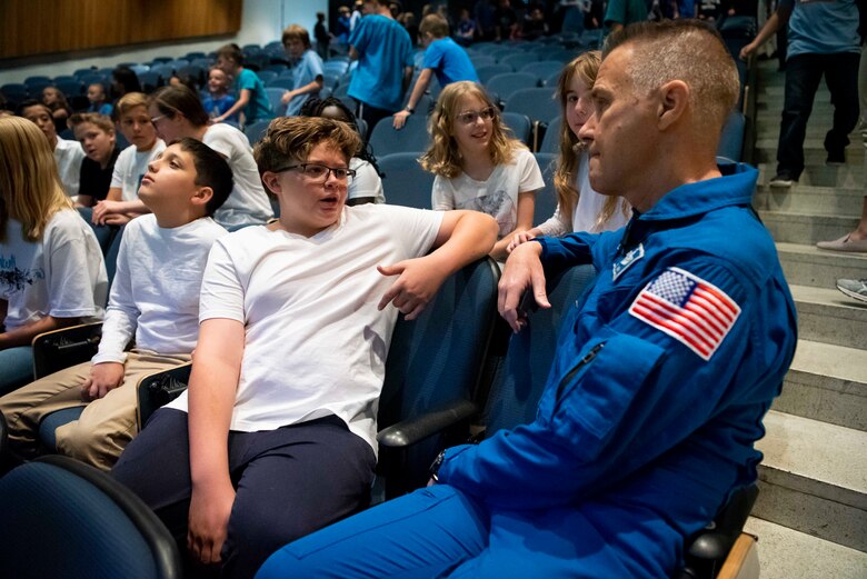 U.S. AIR FORCE ACADEMY, Colo. --  Lt. Col. (ret.) Duane Carey speaks to nearly 300 local school students about his time in space and the journey to get there.  (U.S. Air Force photo/Joshua Armstrong)