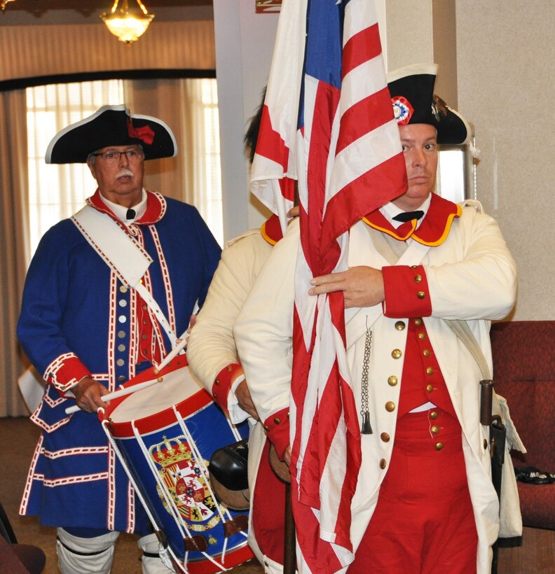Members of the Colonial Order of Granaderos and Damas of Gálvez post the colors during the Sept. 13 retirement ceremony for Master Sgt. Robert Sanchez, 340th Flying Training Group education and training chief, at Joint Base-San Antonio-Randolph, Texas. (U.S. Air Force photo by Janis El Shabazz)