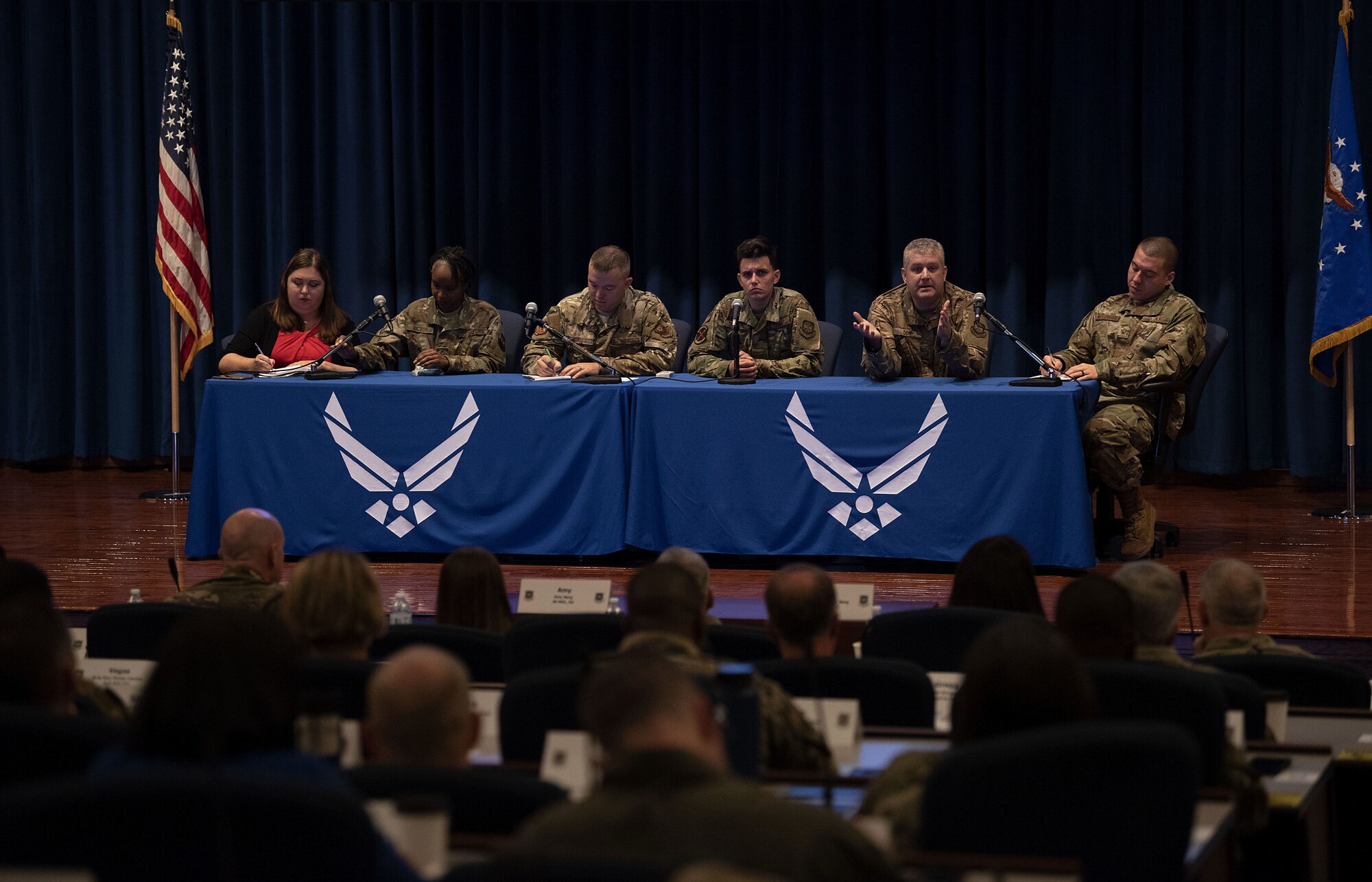 Air Mobility Command (AMC) Airmen share personal stories on how they persevere through adversity during a resiliency panel as part of the 2019 Fall Phoenix Rally, Oct. 8, 2019, in the U.S. Air Force Expeditionary Center at Joint Base McGuire-Dix-Lakehurst, New Jersey