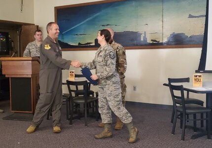 Master Sgt. Theresa Righi receives CCAF degree, Sept. 7, 2019, at 103rd Airlift Wing, Bradley Air National Guard, East Granby, Conn. She also aspires to earn a bachelor's degree with a major in psychology.