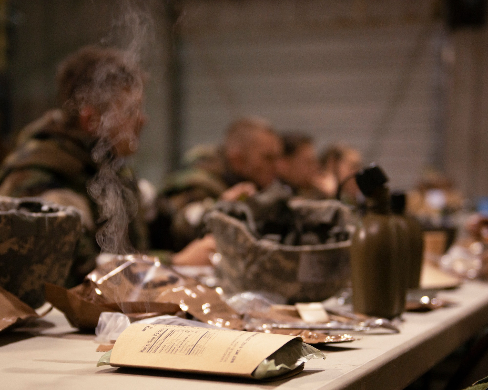 A meal, ready to eat heats up during Polar Force 20-1 at Joint Base Elmendorf-Richardson, Alaska, Oct. 9, 2019. Designed to test JBER’s mission readiness, Polar Force 20-1 is a two-week exercise that hones Airmen’s skills and experience when facing adverse situations. Airmen refined their contingency tactics, techniques and procedures in support of the Pacific Air Force’s Agile Combat Employment concept of operations. Agile Combat Support excellence yields multi-domain operations success.