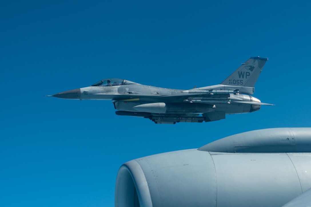 An F-16C Fighting Falcon from the 8th Fighter Wing, Kunsan Air Base, Republic of Korea, flies during a training exercise Oct. 4, 2019, out of Kadena Air Base, Japan. In an air combat role, the F-16C's maneuverability and combat radius exceed that of all potential threat fighter aircraft. It can locate targets in all weather conditions and detect low flying aircraft in radar ground clutter. (U.S. Air Force photo by Senior Airman Matthew Seefeldt)