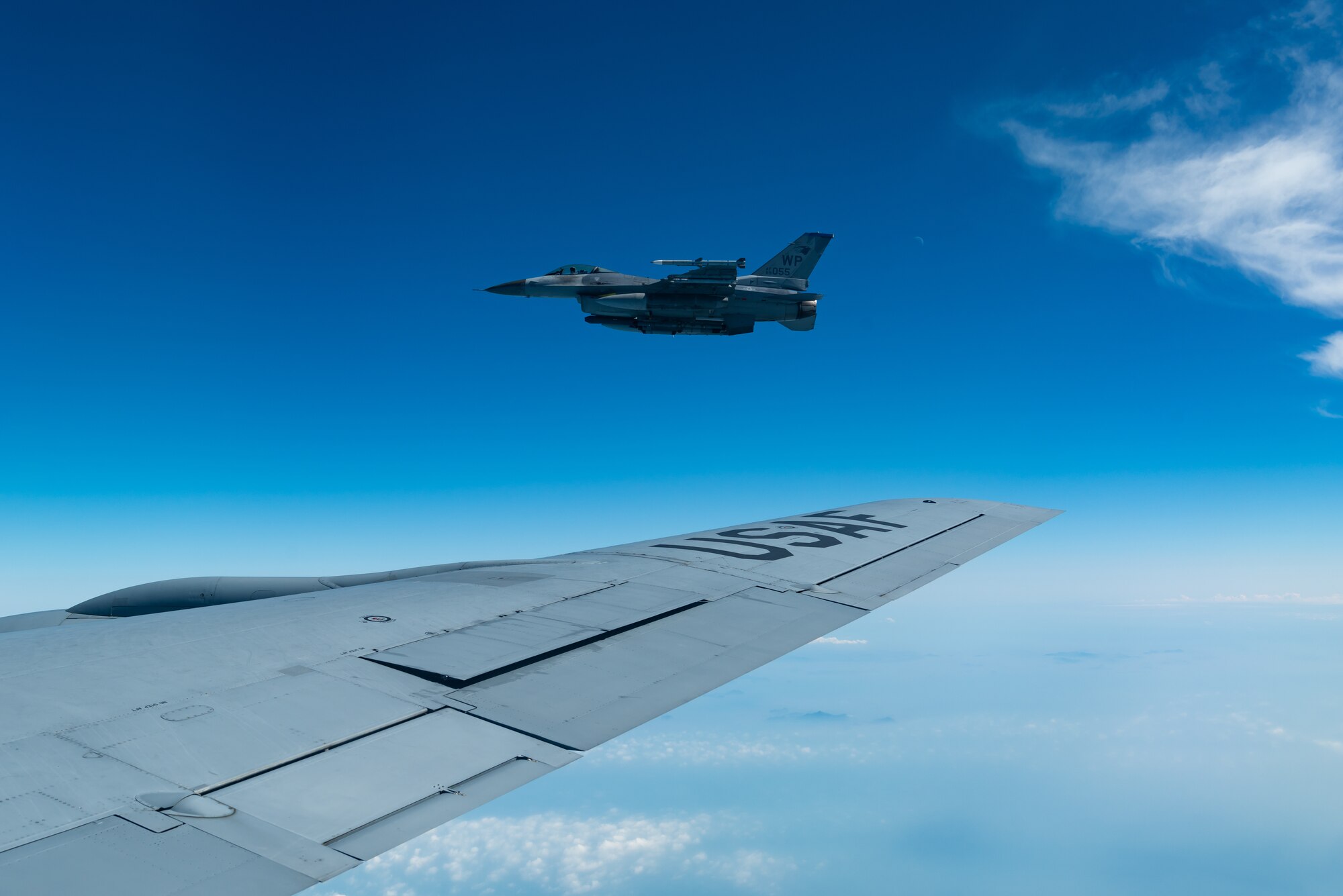 An F-16C Fighting Falcon from the 8th Fighter Wing, Kunsan Air Base, Republic of Korea, flies during a training exercise Oct. 4, 2019. In an air combat role, the F-16C's maneuverability and combat radius exceed that of all potential threat fighter aircraft. It can locate targets in all weather conditions and detect low flying aircraft in radar ground clutter. (U.S. Air Force photo by Senior Airman Cynthia Belío)