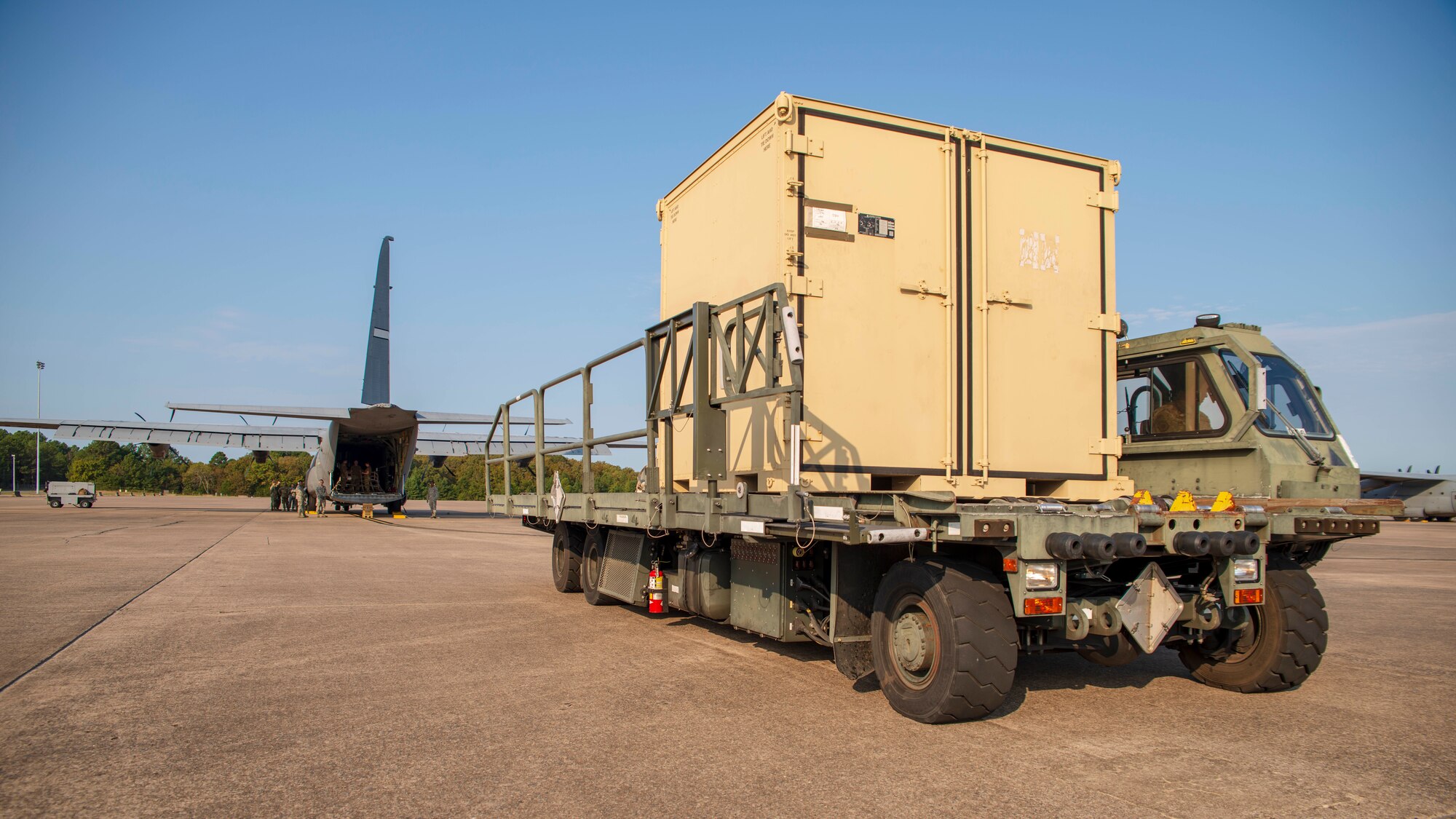 96th Aerial Port Squadron Airmen load a C-130J Hercules before a training flight on October 5, 2019 at Little Rock Air Force Base, Ark. 96th APS Airmen train regularly for deployment operations where they play a critical role in supplying the fight. This exercise tested their ability to manage the loading and offloading of multiple aircraft in dynamic combat conditions. The robust and detailed training scenario allowed aircrew and air transportation specialists to operate in austere conditions, simulating enemies with an array of capabilities. (U.S. Air Force Reserve photo by Senior Airman Chase Cannon)