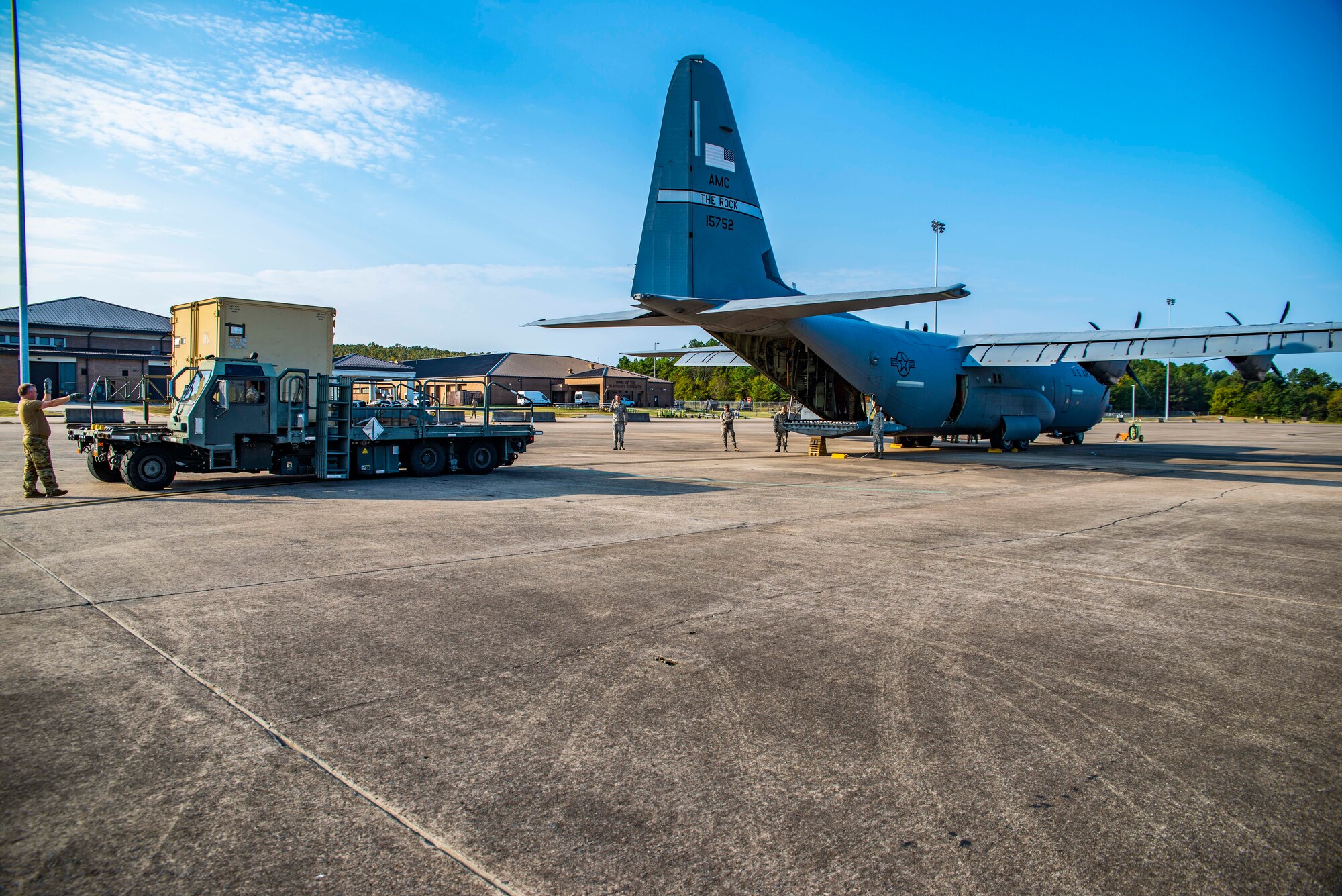 327th Airlift Squadron loadmasters assist in loading a C-130J Hercules before a low altitude training flight on October 5, 2019 at Little Rock Air Force Base, Ark. This training exercise provides aircrew the opportunity to experience multiple types of airdrops and drop zones while instilling tactical techniques and procedures for mobility operations. The robust and detailed training scenario allowed aircrew and air transportation specialists to operate in austere conditions, simulating enemies with an array of capabilities. (U.S. Air Force Reserve photo by Senior Airman Chase Cannon)