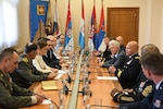 Maj. Gen. John C. Harris Jr. (right), Ohio adjutant general, meets with Serbian Prime Minister Ana Brnabić Sept. 11, 2019, in Belgrade, Serbia. Harris and Brnabić discussed the growing Ohio-Serbia partnership through military-to-military and civil-to-civil exchanges as part of the Department of Defense State Partnership Program.