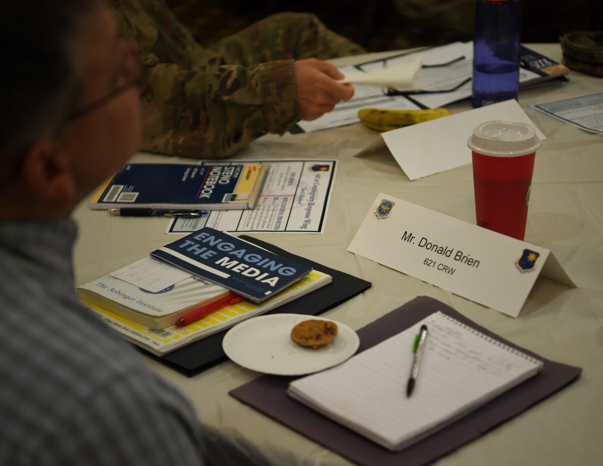 Donald Brien, 621st Contingency Response Wing inspector general, listen to briefings during the Leadership Summit Oct. 3, 2019 at Joint Base McGuire-Dix-Lakehurst, N.J. The Leadership Summit was held to build unit cohesion and address issues affecting the CRW.