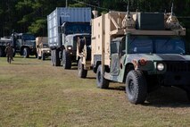 Marines assigned to Marine Air Control Squadron 2 participate in a convoy during Exercise Pegasus Flight at Marine Corps Air Station Cherry Point, North Carolina, Oct. 2, 2019. MACS-2 supported Pegasus Flight by providing air surveillance, airspace management, identifying and classifying radar tracks as the tactical air operations center for the exercise. MACS-2 is a part of Marine Air Control Group 28, 2nd Marine Aircraft Wing. (U.S. Marine Corps photo by Pfc. Steven M. Walls)