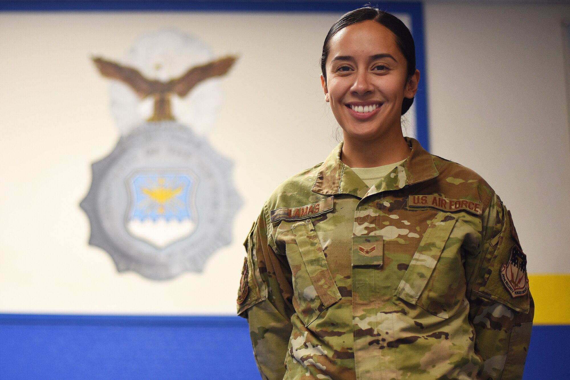 Airman 1st Class Sierra Lamas, 841st Missile Security Forces Squadron defender, poses for a photo Oct. 9, 2019, at Malmstrom Air Force Base, Mont.