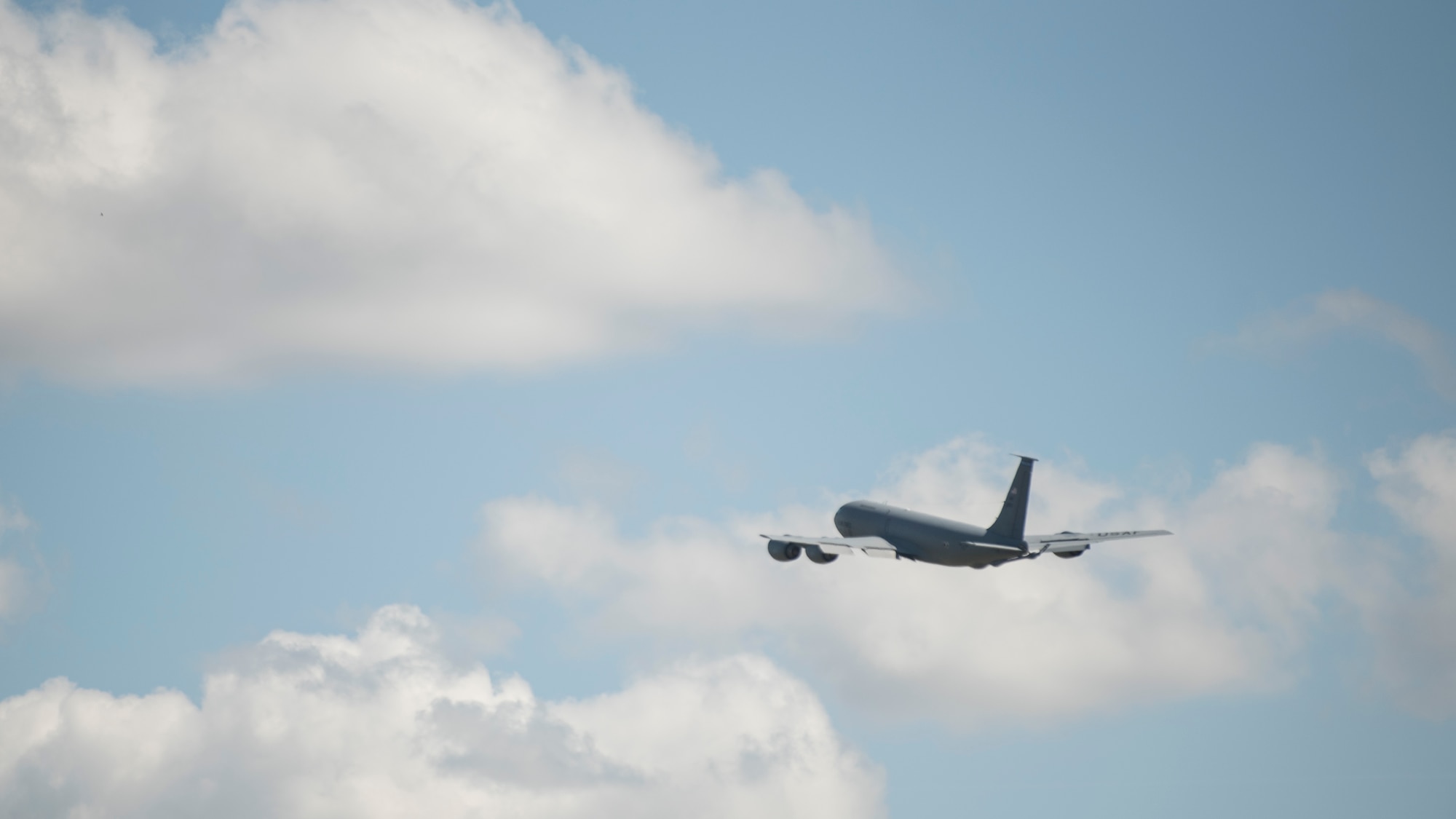 A KC-135 Stratotanker flies over MacDill Air Force Base, Fla., Oct. 4, 2019.