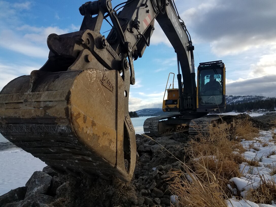 Construction of shoreline protection progresses December 15, 2018.
