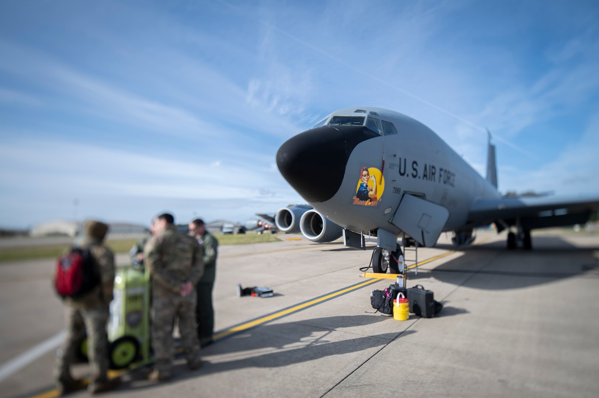 A U.S. Air Force air crew from the 351st Refueling Squadron go over a checklist prior to a flight supporting the 352d Special Operations Wing at RAF Mildenhall, England, Oct. 10, 2019.