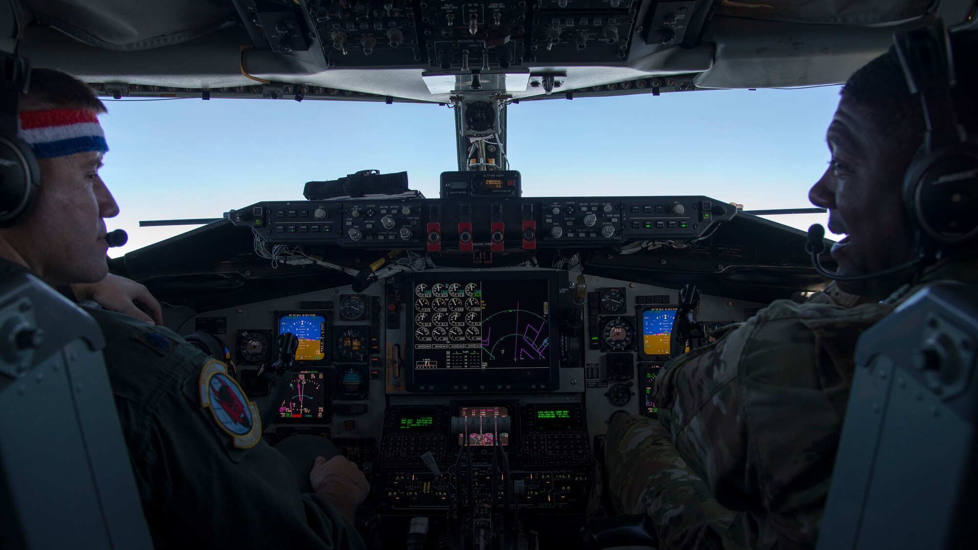 U.S. Air Force Lt Col. Jordan Collins and Maj. Dominique Willis, 50th Air Refueling Squadron (ARS) pilots, fly above Florida, Oct. 14, 2019. The 50th ARS took flight to complete aerial refuelings of the United States Air Force Air Demonstration Squadron “Thunderbirds.”