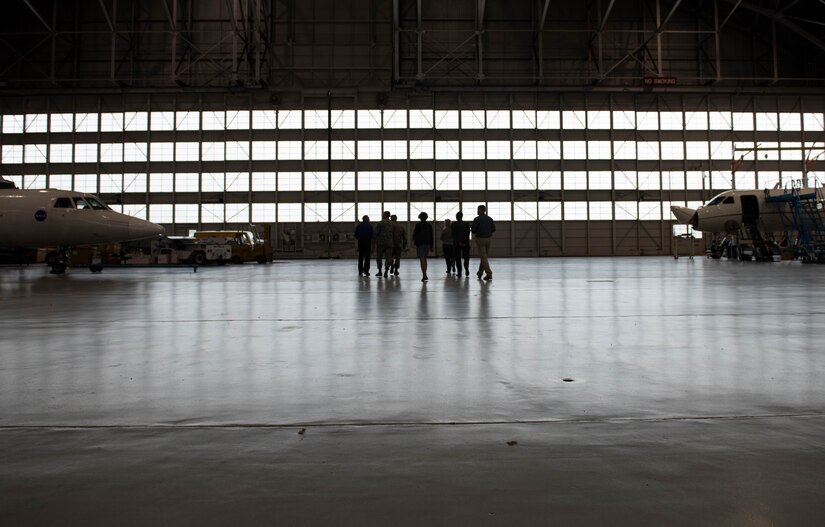 Visitors to the Langley Research Center’s historic hangar tour aircraft used for research missions in Hampton, Virginia, Oct. 9, 2019. During the tour visitors learned NASA’s importance and how they work closely with Joint Base Langley-Eustis to continue their mission. (U.S. Air Force photo by Airman 1st Class Sarah Dowe)