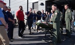 Lt. Col. Eric K. Wilke, 433rd Medical Squadron emergency services physician, briefs 433rd Airlift Wing honorary commanders on lifesaving medical equipment used by Reserve Citizen Airmen during patient transport in medivac aircraft Oct. 5 at Joint Base San Antonio-Lackland.