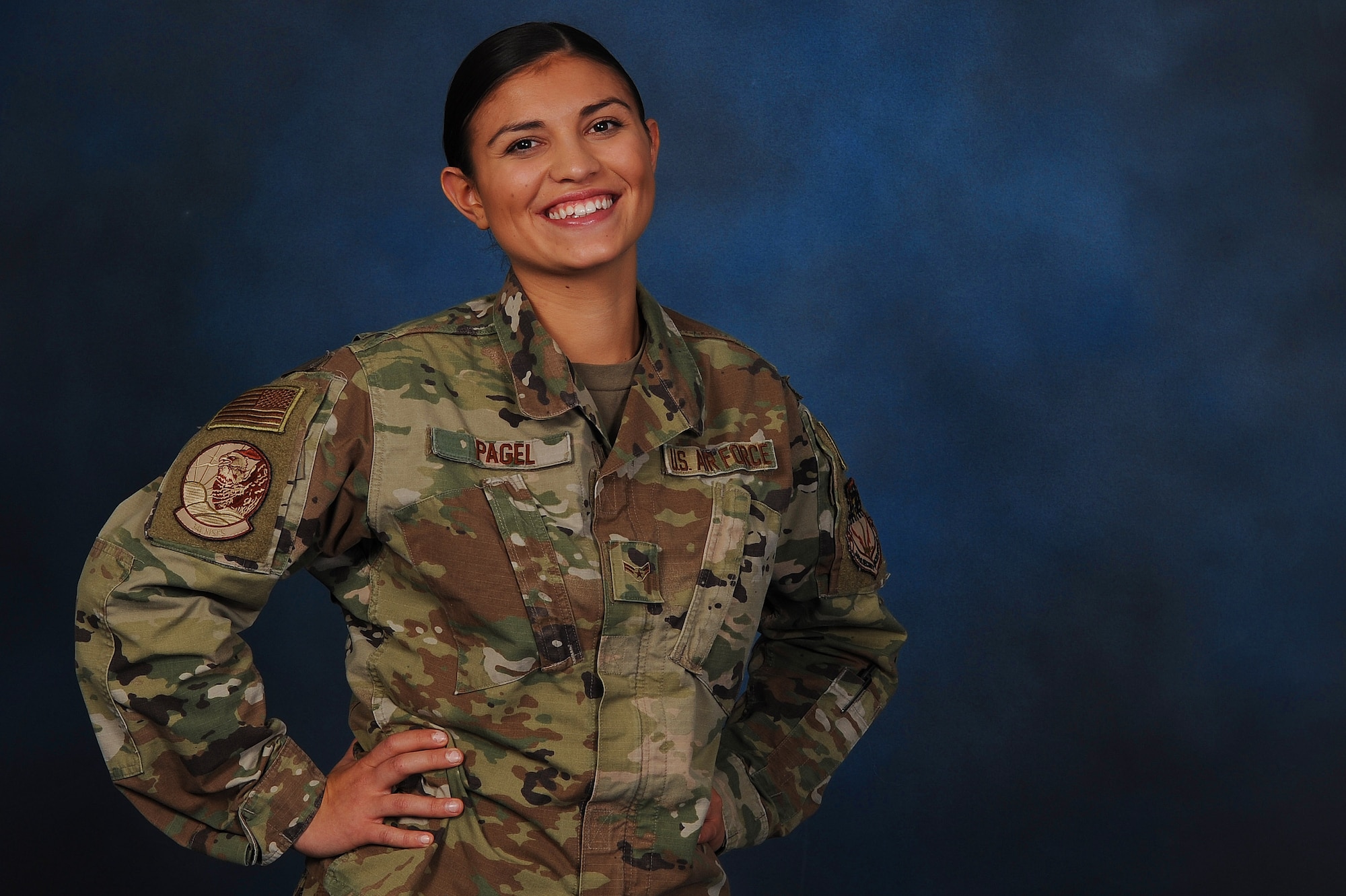 Airman 1st Class Alicia Pagel, 341st Missile Security Forces Squadron scheduler and dispatcher, poses for a photo Oct. 10, 2019, at Malmstrom Air Force Base, Mont.