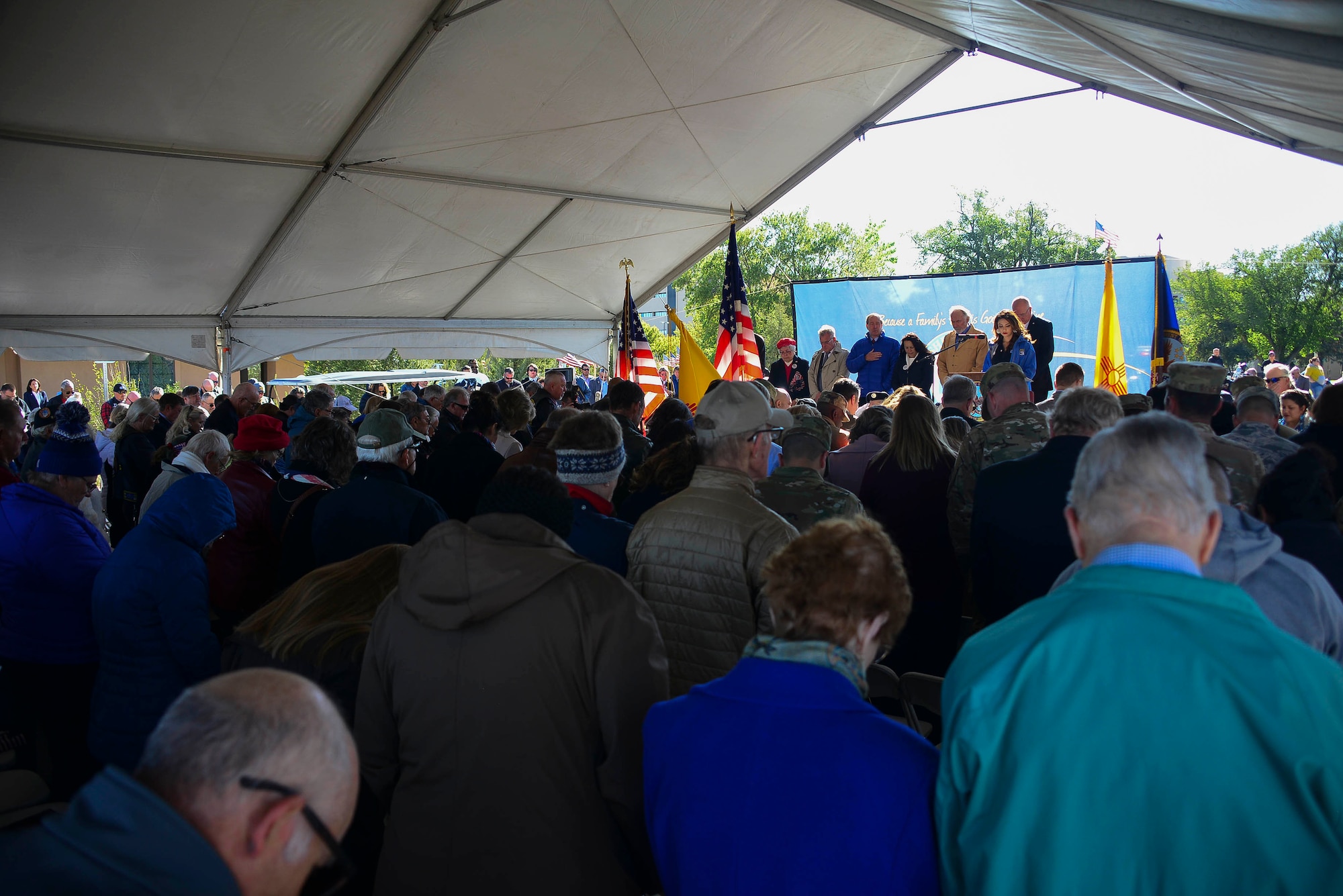 Members of the Albuquerque community attend the ribbon cutting ceremony at the 85th Fisher House in Albuquerque, N.M., Oct. 11, 2019. This new home, is the only one of its kind in New Mexico, accompanying the only Veterans Affairs hospital in the state as well. (U.S. Air Force photo by Staff Sgt. Kimberly Nagle)