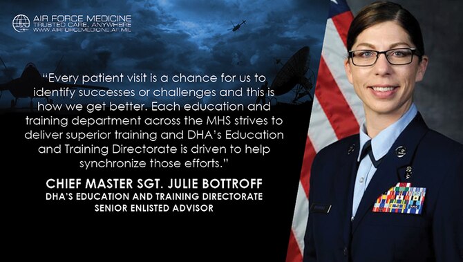 U.S. Air Force Chief Master Sgt. Julie Bottroff, the senior enlisted advisor for the Defense Health Agency's Education and Training Directorate reflects on her roles and view on the transition of all military treatment facilities to DHA. (U.S. Air Force illustration)