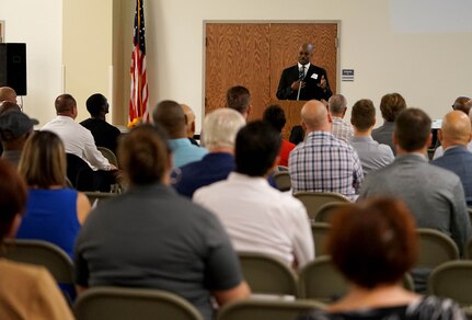 Jimmy Smith, U.S. Navy Office of Small Business Programs Director, speaks to small business owners at the annual Gulf Coast Industry Connection event Oct. 10.